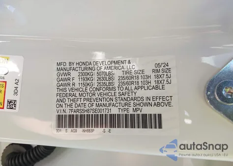 2025 Honda Cr-V Hybrid Sport-L from USA, damaged, VIN 7FARS5H87SE001731